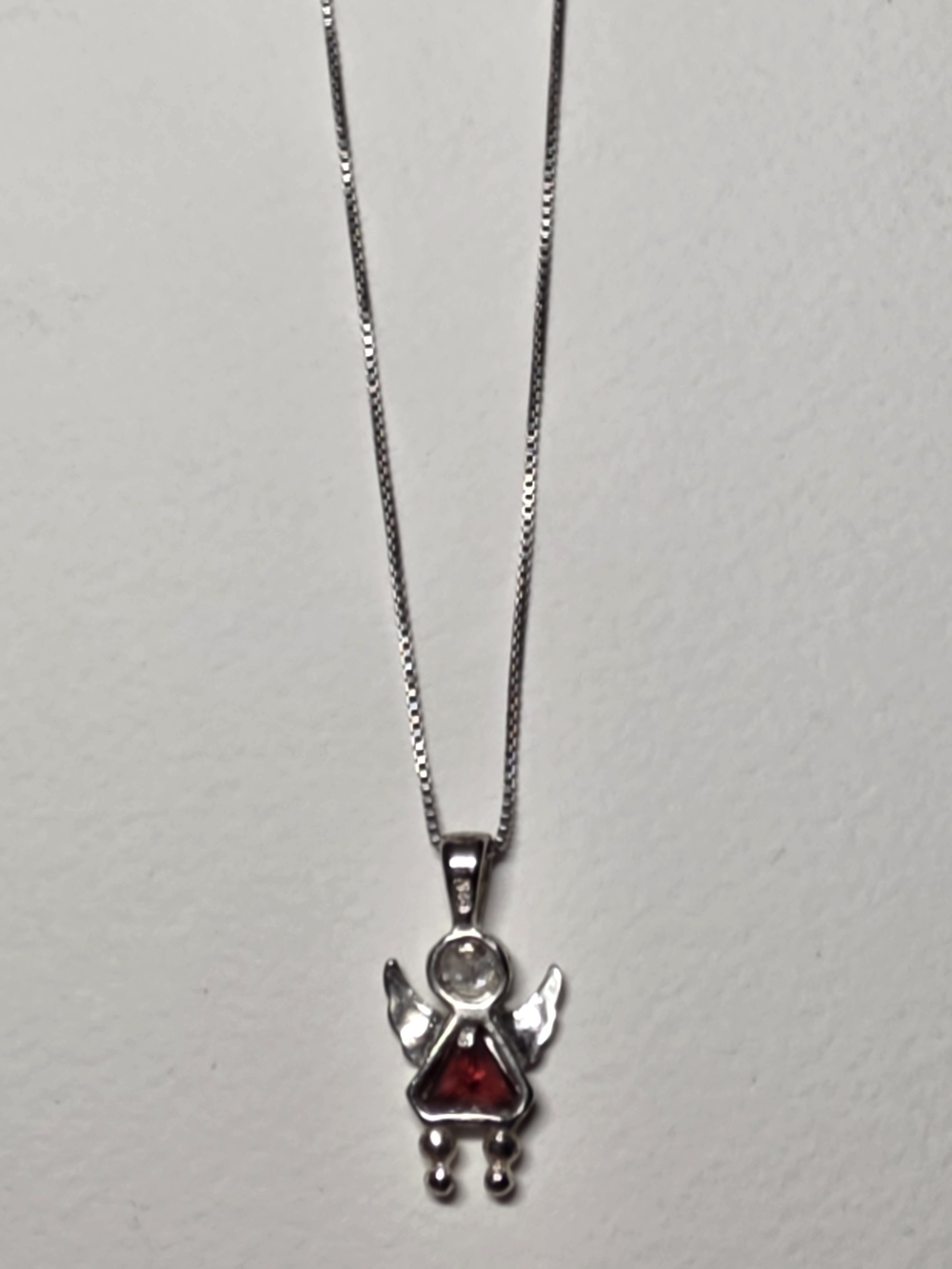 Source Unknown Silver Angel Necklace with Red Gem